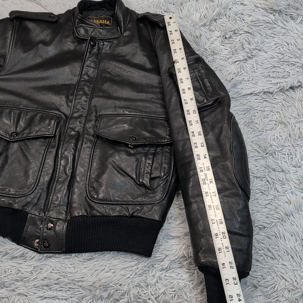 Vintage Yamaha Jacket Mens 38 Black Leather Softshell Moto Elbow Padded Zip Up - Picture 5 of 16